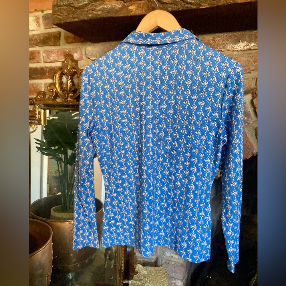 J. McLaughlin EUC Catalina Cloth Blue/Yellow Pineapple Button Popover Shirt Sz S - Picture 3 of 16